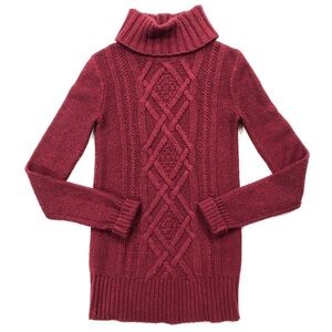 J. Crew Cambridge Cable Turtleneck Sweater Wool Blend Berry Red XXXS